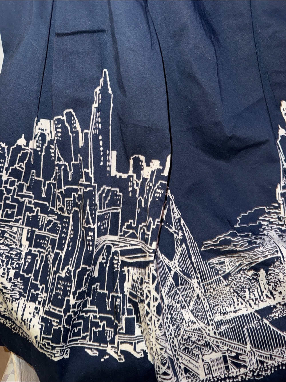Tommy Hilfiger Navy Sleeveless Dress. Size 8. Cityscape on bottom.